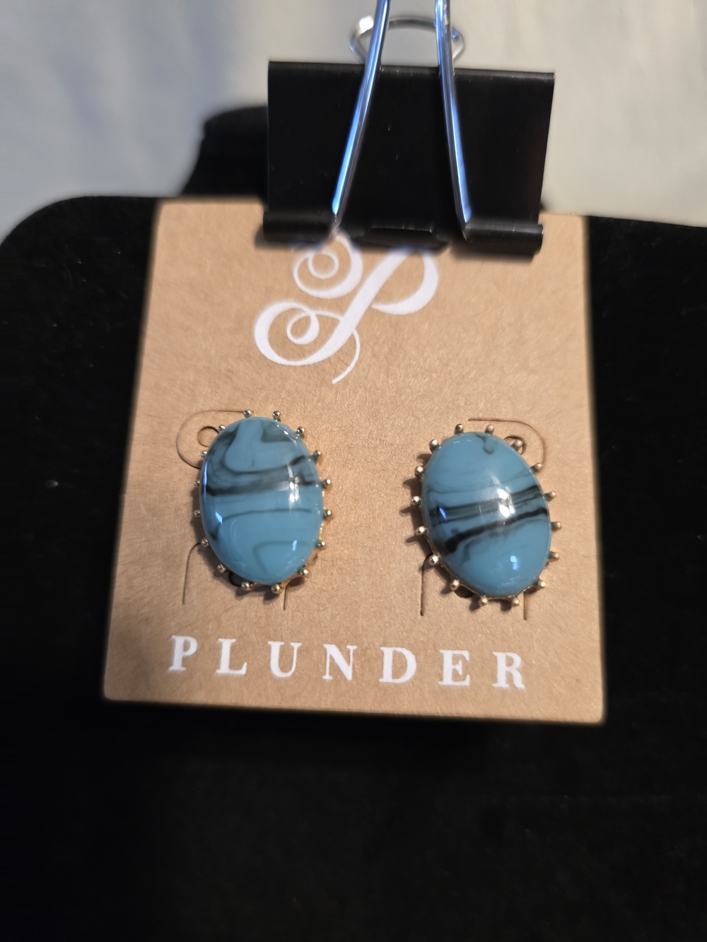 #186 Plunder Blue Dyed Howlite Swirl Oval Stud Earrings